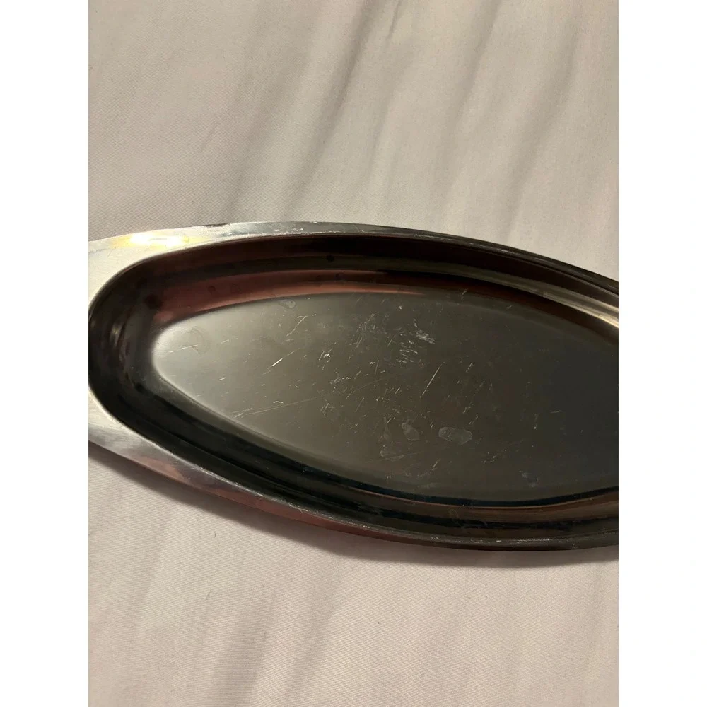 Kalmar Denmark Stainless Serving Tray Danish‎ Modern MCM Minimalist Silver Vtg